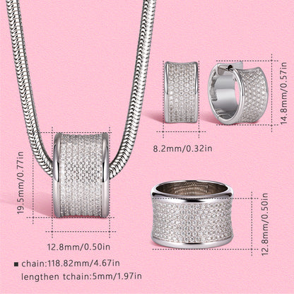 Yumato Luxurious full-diamond earrings, necklace and ring set