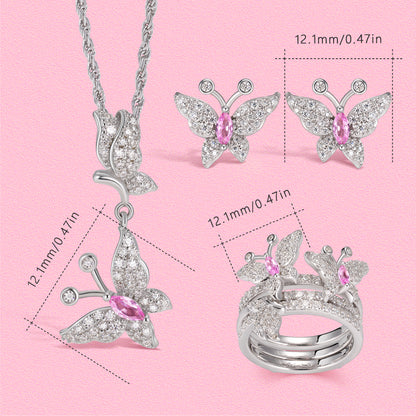 Yumato Moissanite diamond "Dream Seeker Butterfly Multi-layered Ring, Stud and Necklace Set.