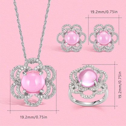 Yumato Luxurious Moissanite and natural hibiscus flower-shaped stud ring necklace set