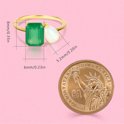 Birthstone double ring Parent-child gift Mother's Day gift Aquamarine emerald Moonstone...